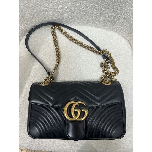 Gucci Handbags - Gucci GG Marmont Small Matelassé Black Leather Shoulder Bag